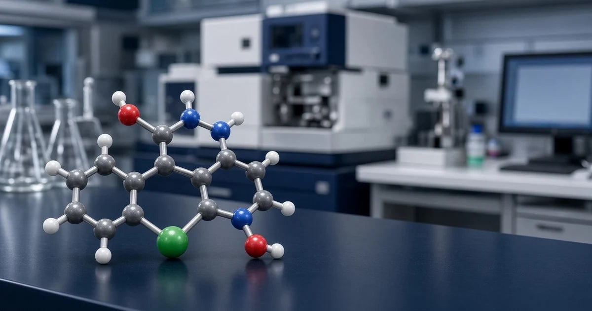 Enclomiphene molecular model in a modern chemistry laboratory