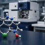 Enclomiphene molecular model in a modern chemistry laboratory
