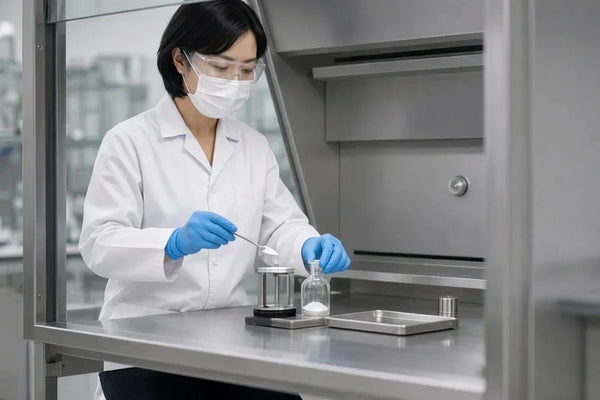 Safe Phenibut HCL powder transfer under laboratory exhaust