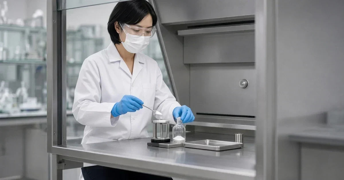Safe Phenibut HCL powder transfer under laboratory exhaust