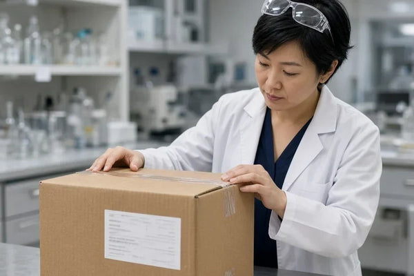 Phenibut HCL powder shipment receiving inspection in laboratory setting