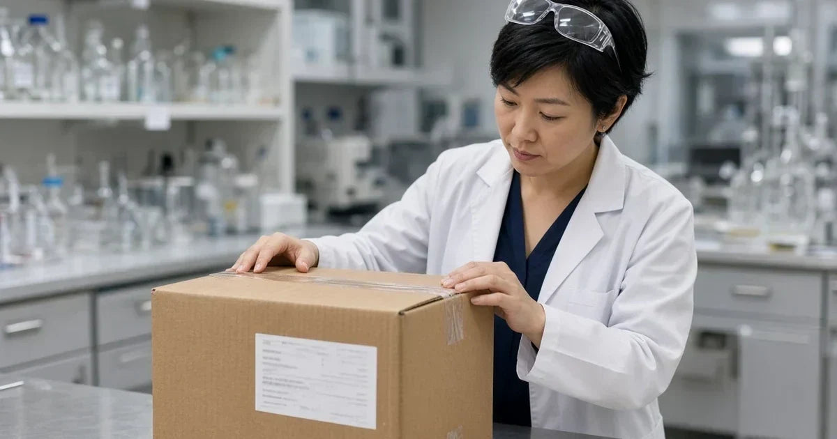 Phenibut HCL powder shipment receiving inspection in laboratory setting