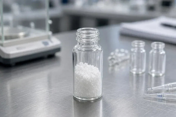 Research-grade phenibut HCL powder sample in a laboratory analysis setting
