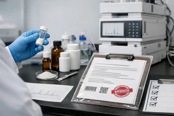 Lab technician holds a sample vial