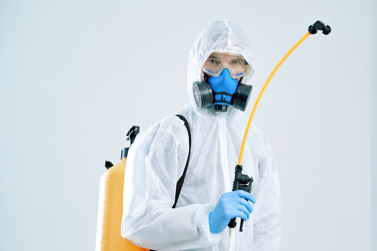 Person preparing to decontaminate a tianeptine spill.