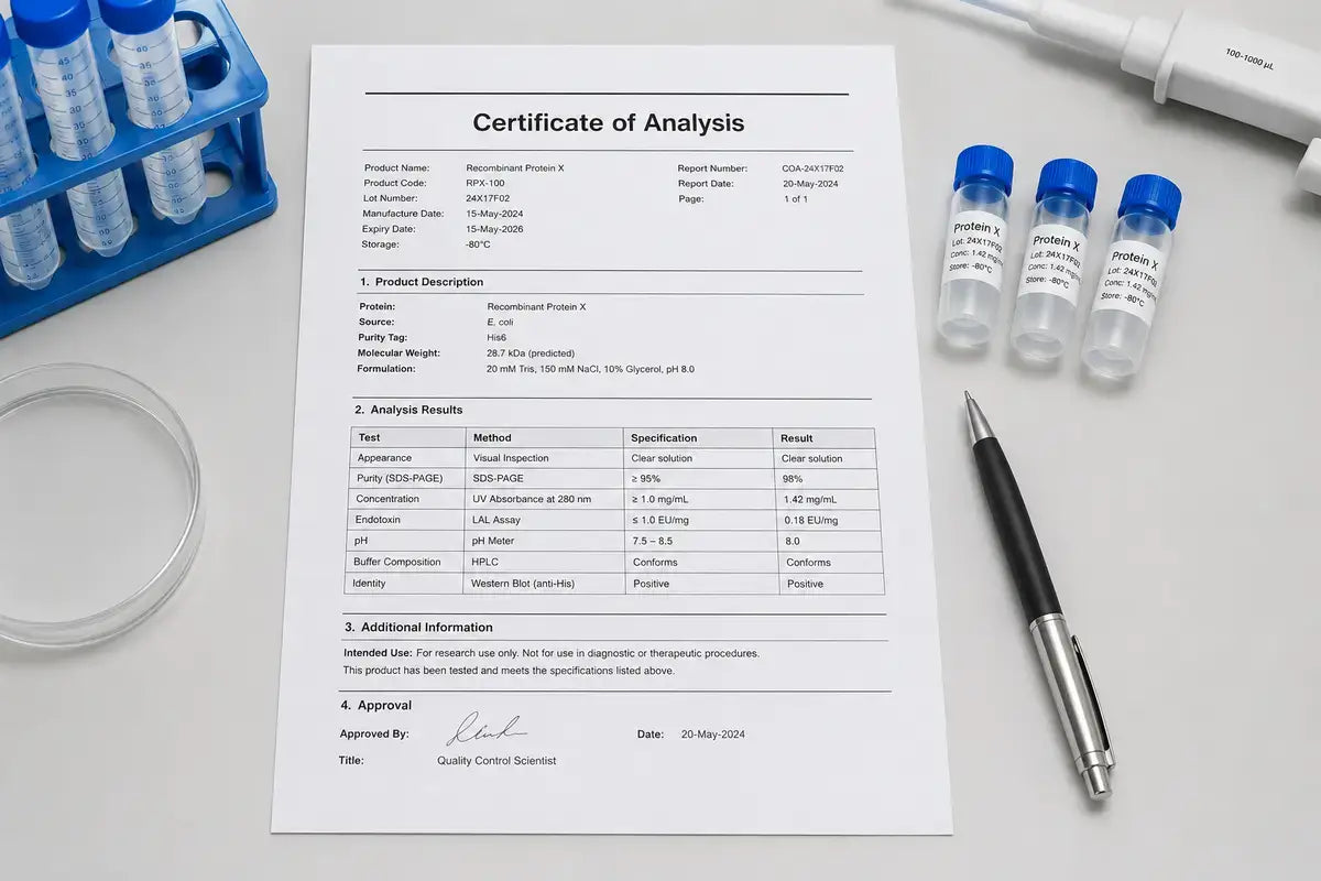 Phenibut Certificate of Analysis printed on a laboratory bench