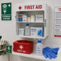 Laboratory first aid station beside emergency eyewash equipment