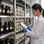 Phenibut research stock inventory in laboratory shelving
