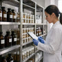 Phenibut research stock inventory in laboratory shelving