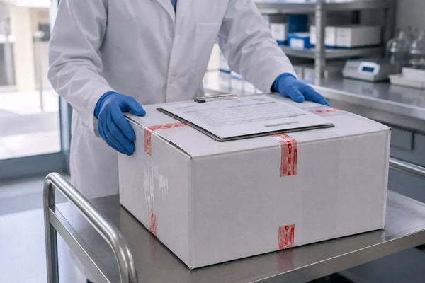 Sealed phenibut research shipment ready for transport