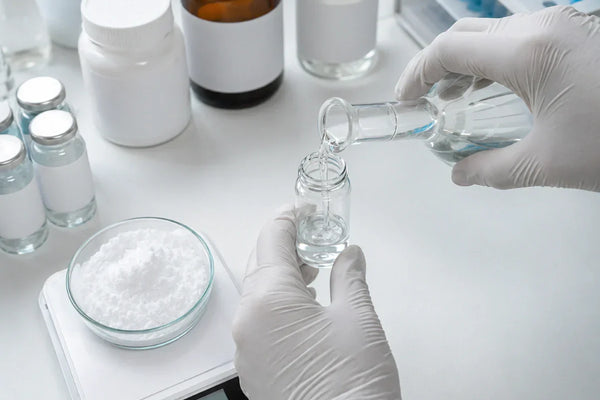 Researcher preparing pramiracetam solution at laboratory workstation
