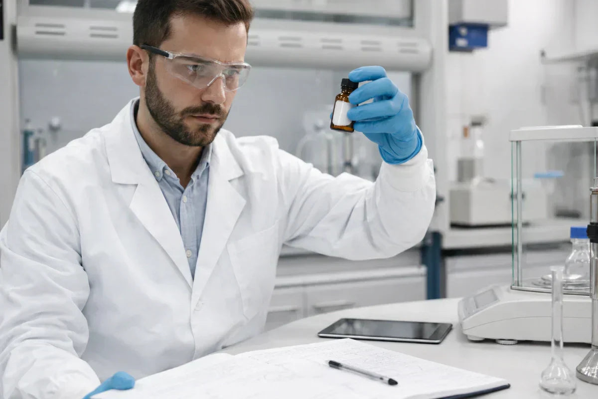 Scientist handling and documenting Agomelatine in laboratory
