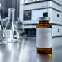 Amber vial of agomelatine research compound on bench
