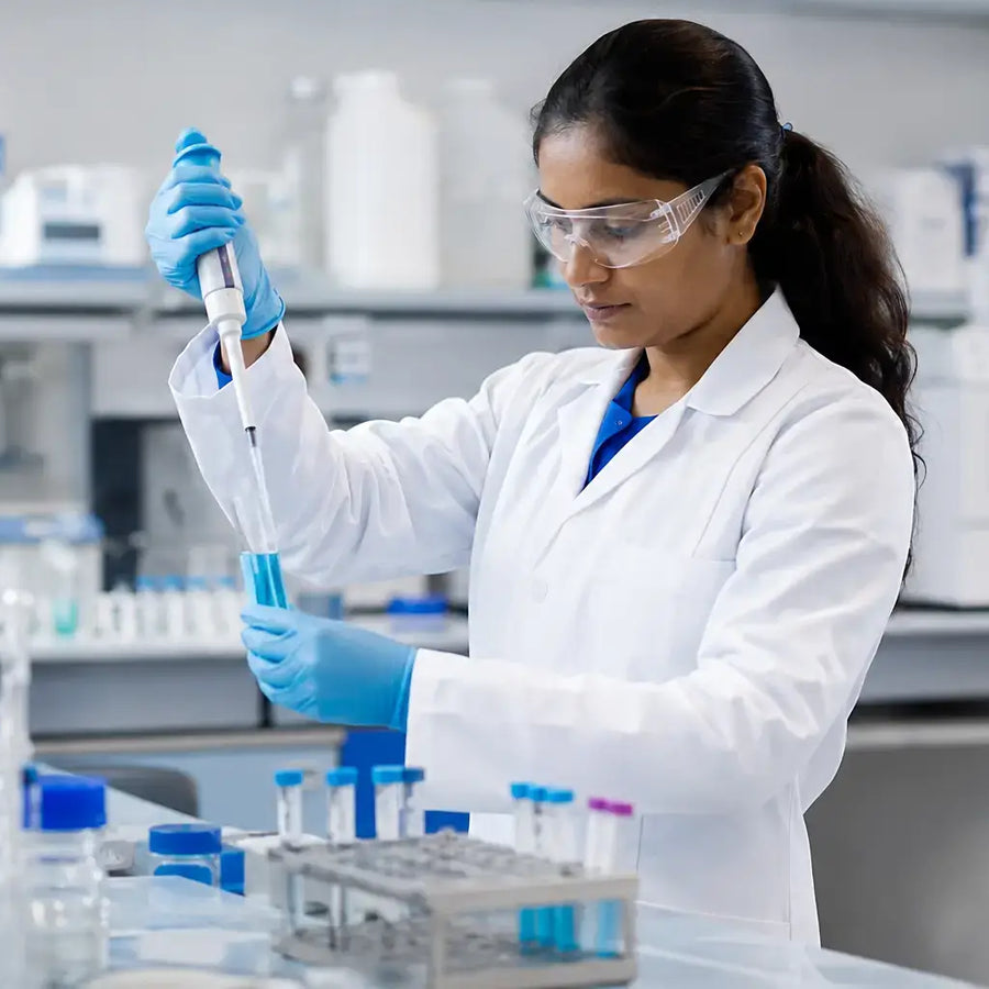 Researcher testing Phenibut sample in laboratory