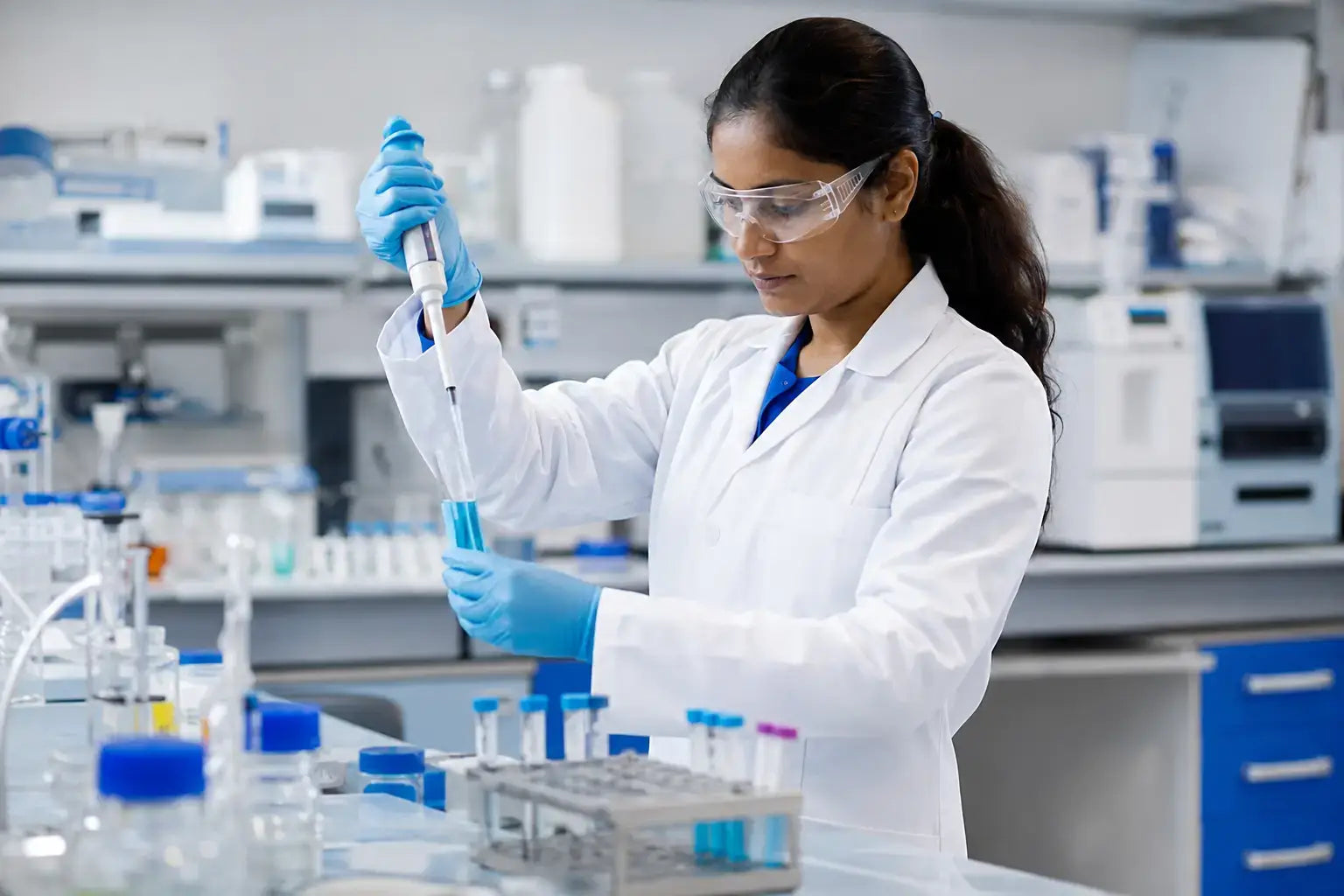 Researcher testing Phenibut sample in laboratory