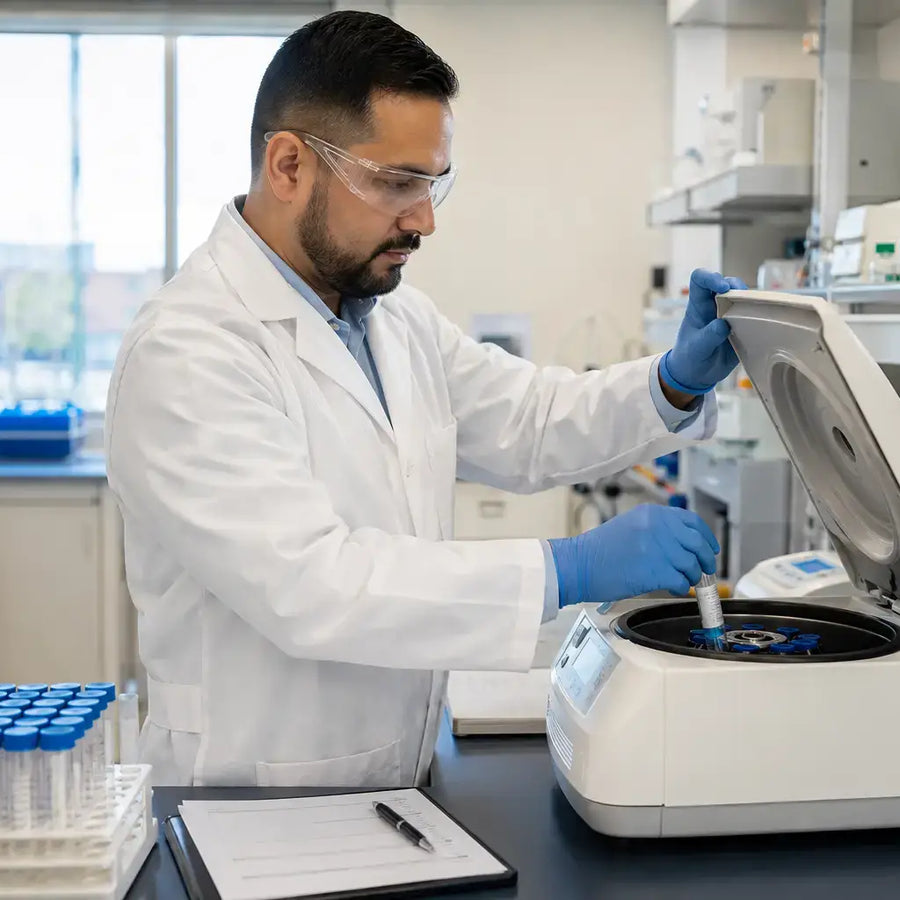 Researcher preparing Phenibut samples in centrifuge