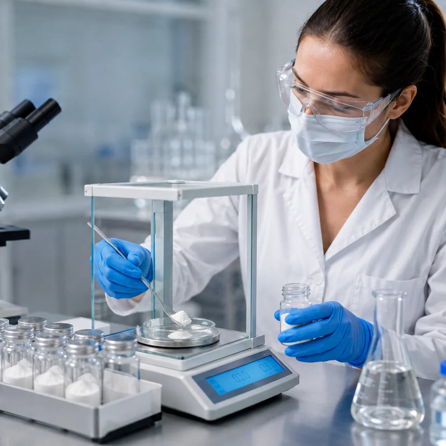 researcher weighing the phenibut powder