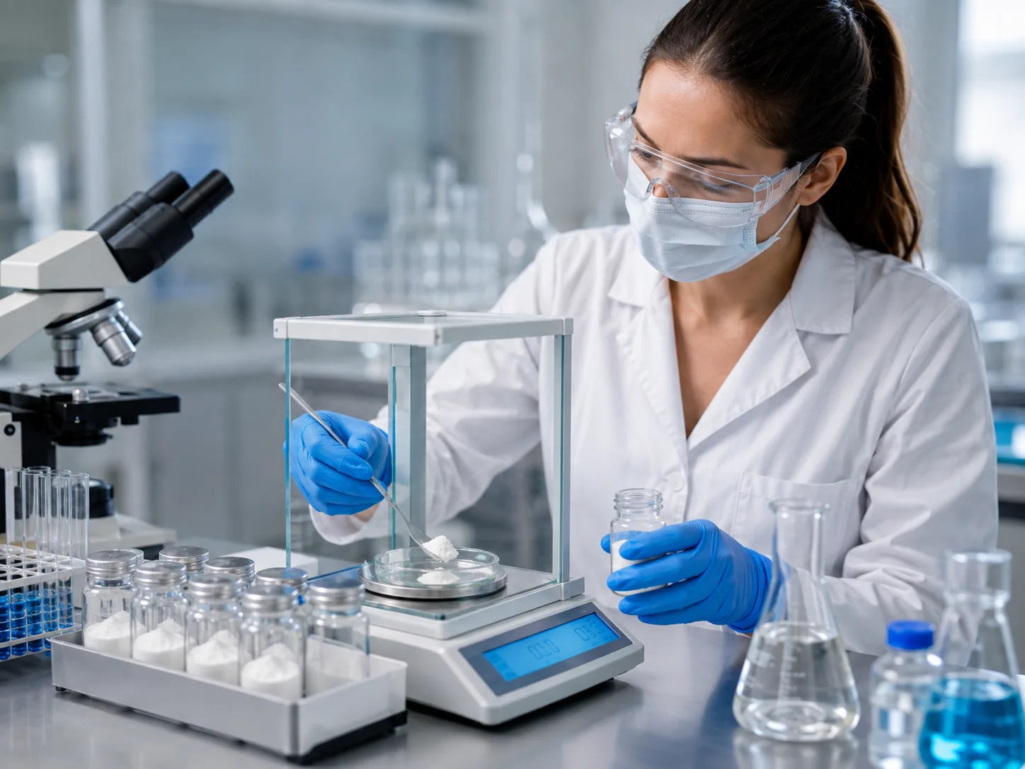 researcher weighing the phenibut powder