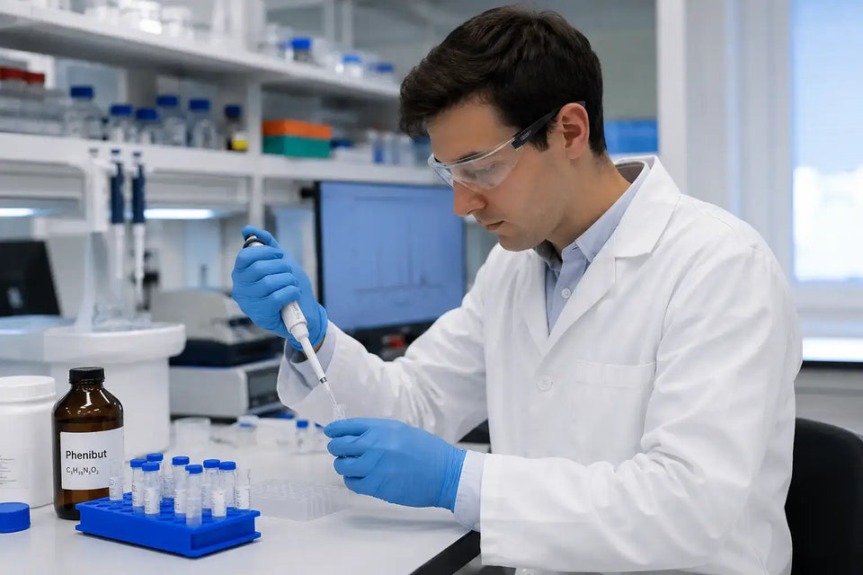 Researcher pipetting Tianeptine sample in laboratory