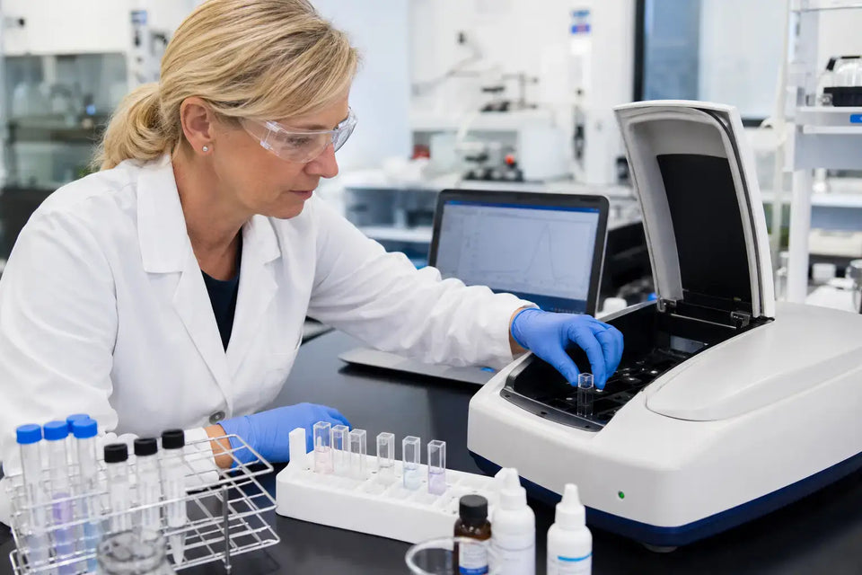 Researcher analyzing Tianeptine sample in laboratory